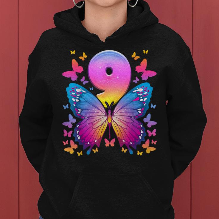 9Th Birthday Girl 9 Years Butterfly Number 9 Kapuzenpullover für Damen