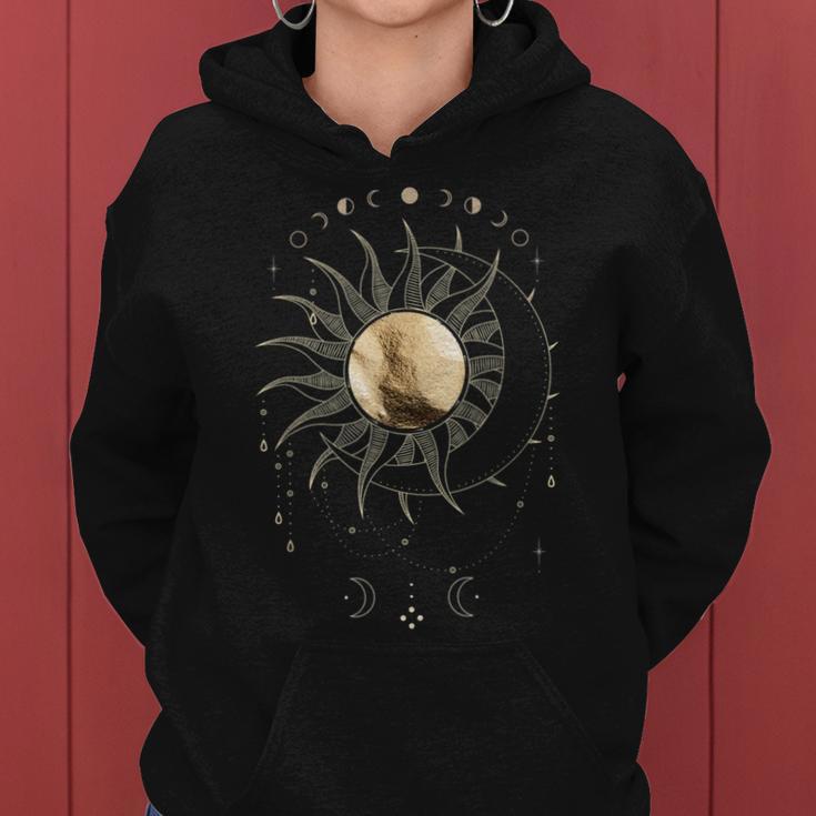 Boho Golden Sun & Moon Phase Illustration Kapuzenpullover für Damen