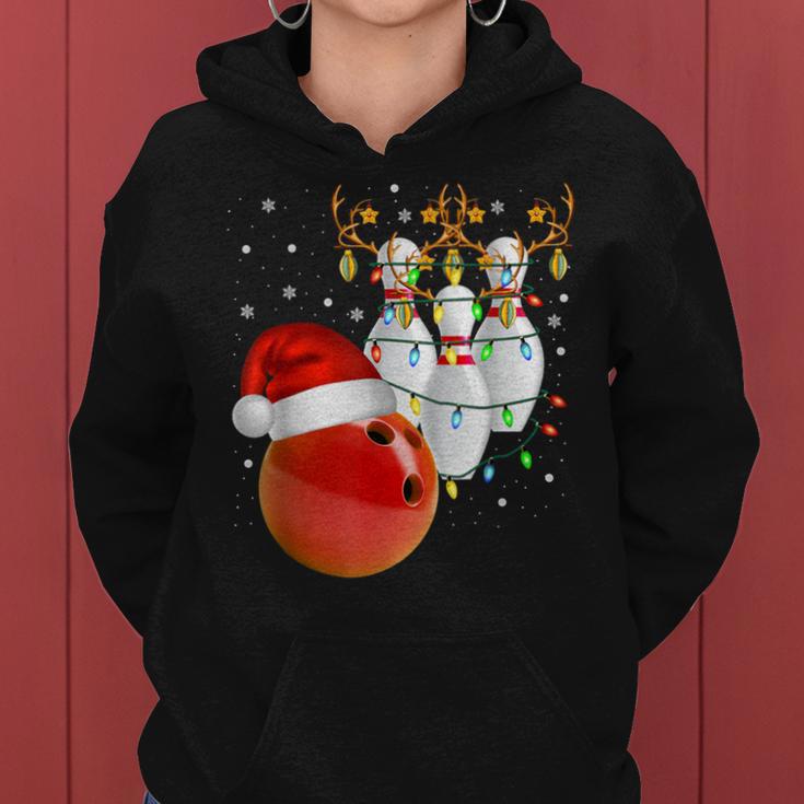 Bowling Christmas Bowling Santa Hat Christmas Lights Kapuzenpullover für Damen