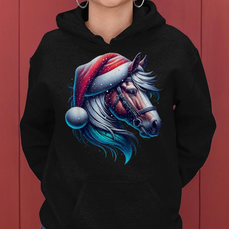 Christmas Horse Family Cute Children's Santa Claus Kapuzenpullover für Damen