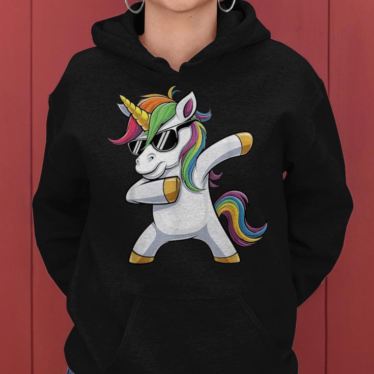 Dabbing Unicorn Costume Rainbow Colourful Carnival Fancy Dress Kapuzenpullover für Damen