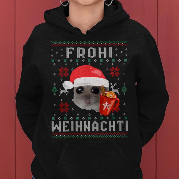 Frohi Weihnachti X Sad Hamster Meme Xmas Wine Mulled Wine Kapuzenpullover für Damen