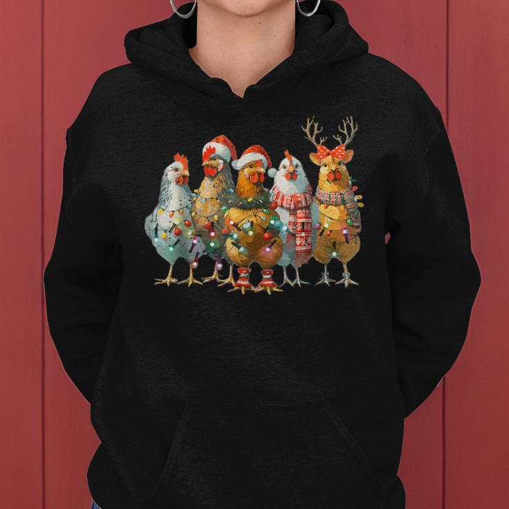 Chicken Christmas Lights Cute Farm Animal Kapuzenpullover für Damen