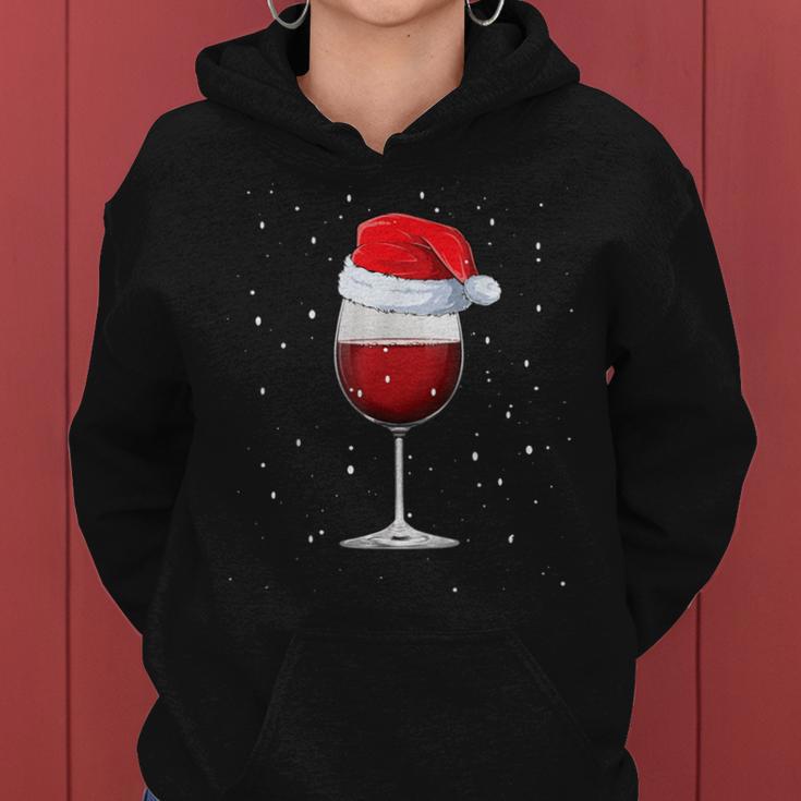 Glass Red Wine With Christmas Hat Wine Christmas Kapuzenpullover für Damen