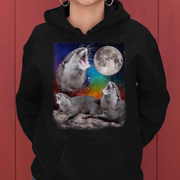 Howling Wolf Otter Moon Galaxy Parody Kapuzenpullover für Damen