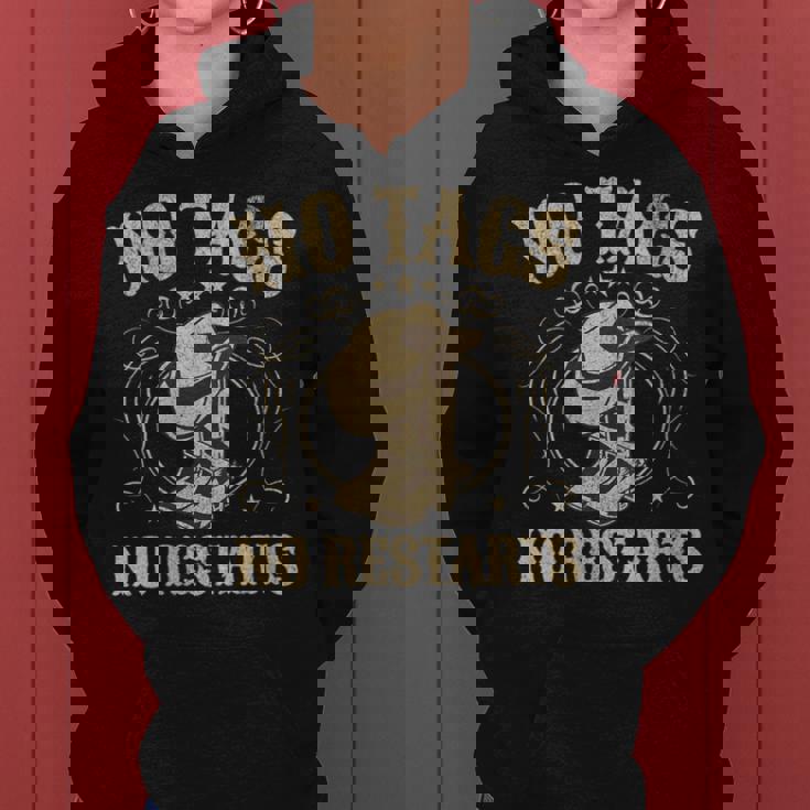 No Tags No Restarts Cowboy Western Country Fan Line Dance Cuello Sudadera con capucha para mujer