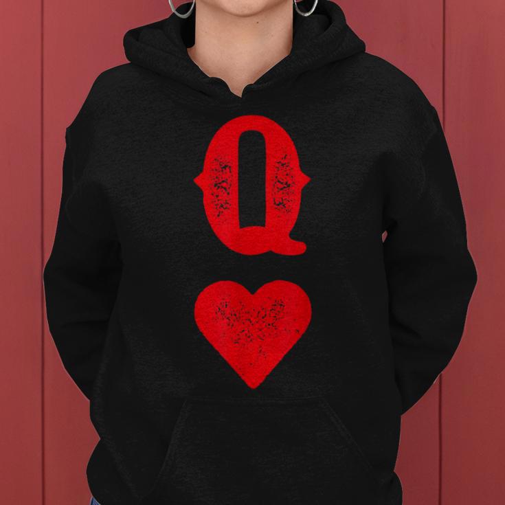 Queen Of Hearts Game Cards Poker Matching Couples S Kapuzenpullover für Damen