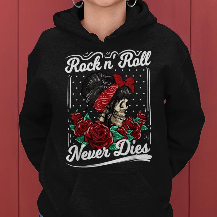 Rock N Roll Never Dies Rockabilly Girl Skull Tattoo Pin-Up Kapuzenpullover für Damen