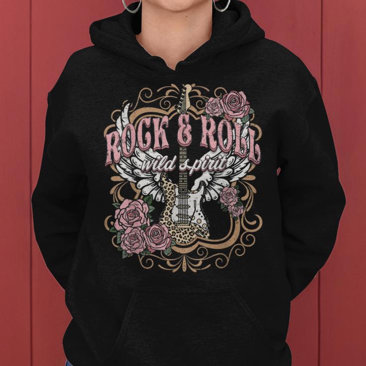 Rock And Roll Wild Spirit Boho Angel Wings Floral Guitar Kapuzenpullover für Damen