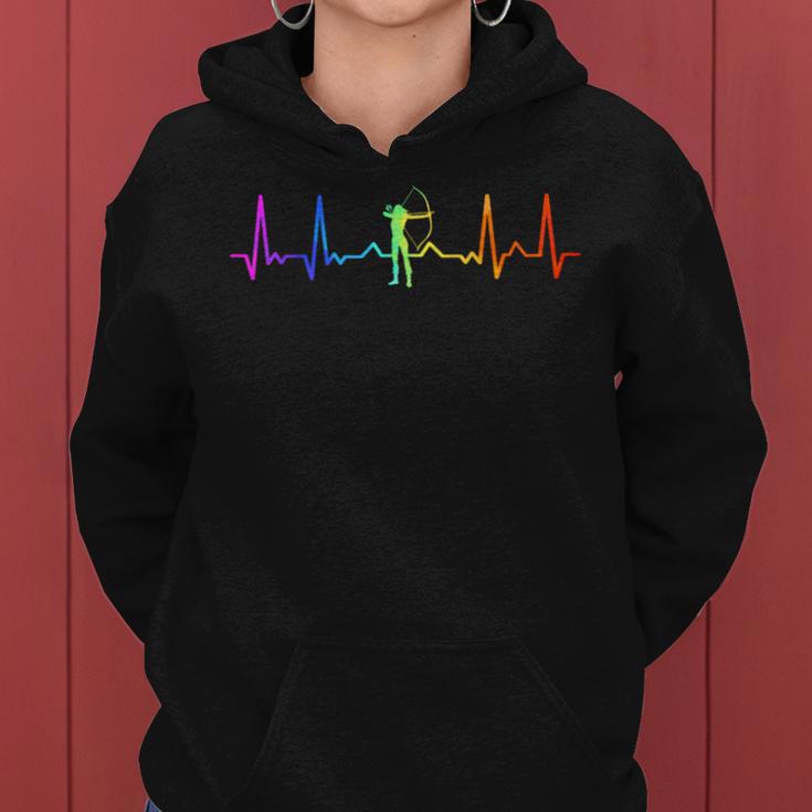 Traditional Archery Bowhunting Bowhunter Hd0 Damen Mädchen Bogenschützen Herzschlag Puls Regenbogen Schwarz S Kapuzenpullover für Damen