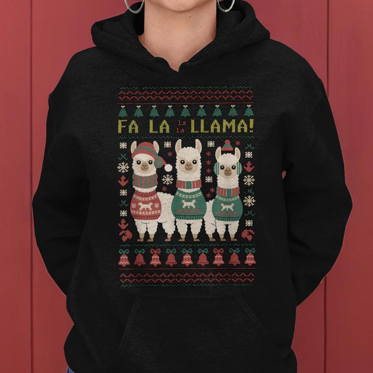 Ugly Christmas Sweater Fa La La Llama Merry Xmas Cute Alpaca Kapuzenpullover für Damen