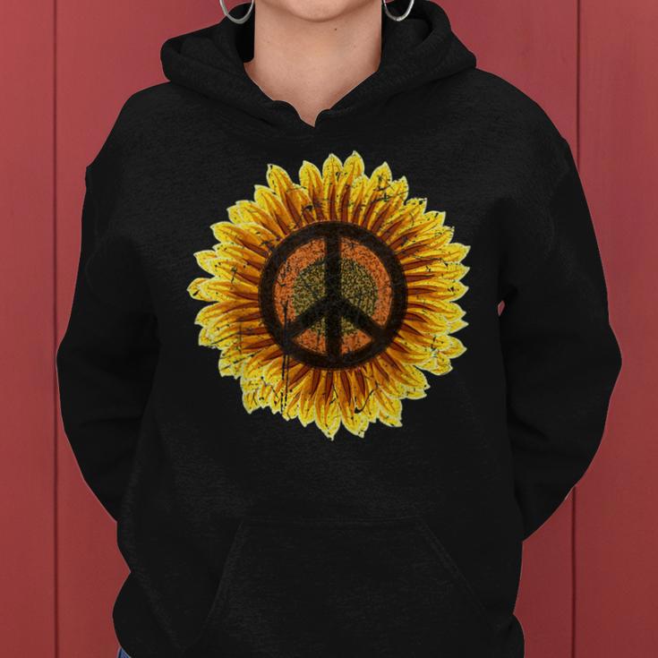 Vintage Sunflower Peace Sign Retro 70S Hippie Flower Power Kapuzenpullover für Damen