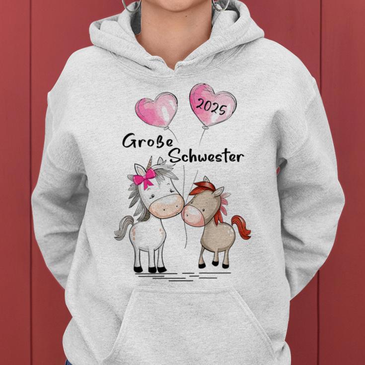 Children's Big Sister 2025 Horses Baby Pregnancy Announcement Gray Kapuzenpullover für Damen