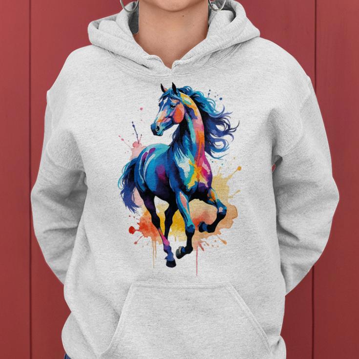 Children's Colourful Horse In Gallop Cute Horses Girls Stable And Riding Blue Kapuzenpullover für Damen