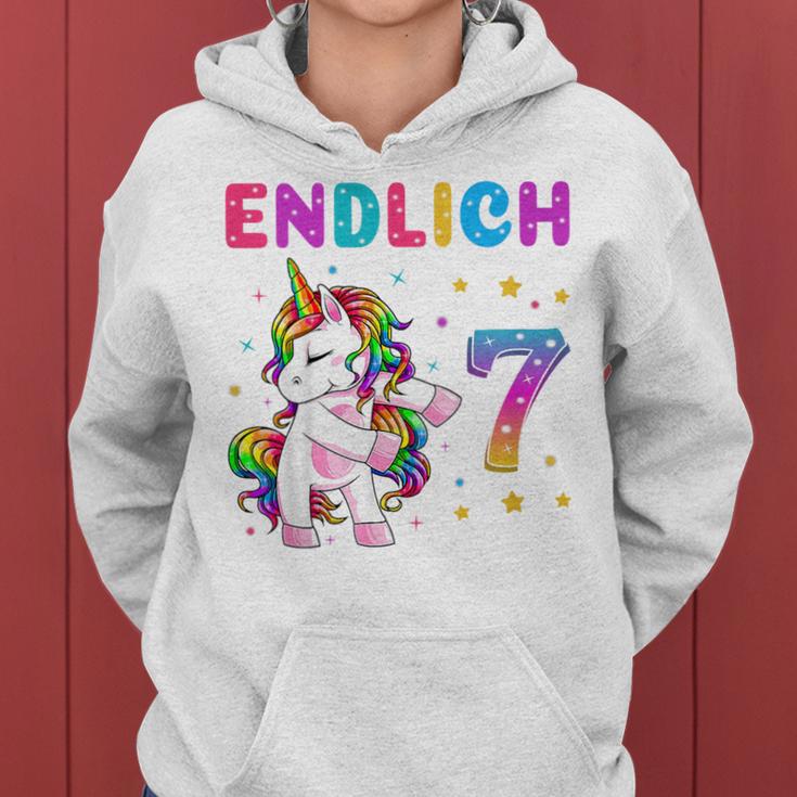 Kinder Endlich 7 Geburtstag Mädchen 7 Jahre Lustiges Party Einhorn Kapuzenpullover für Damen