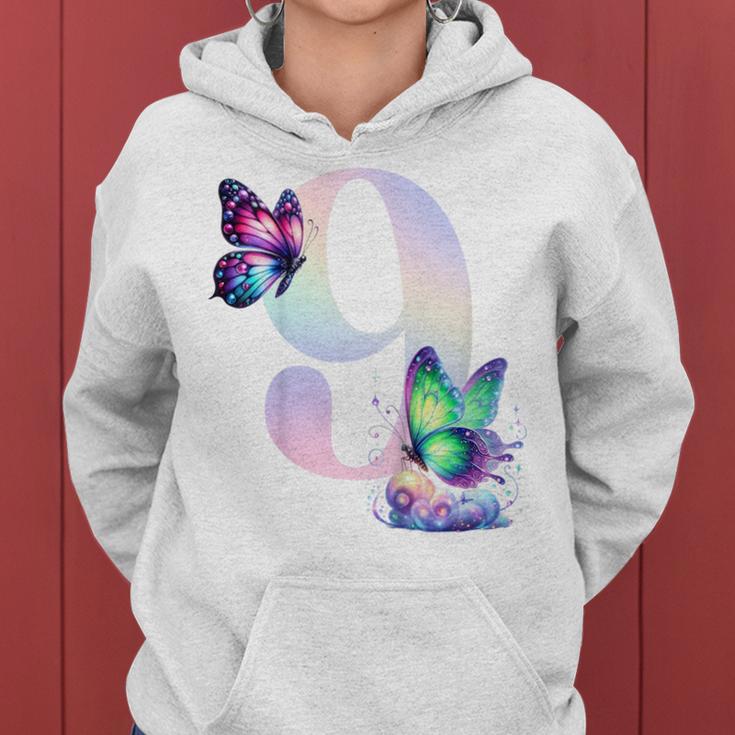 Kinder Geburtstag 9 Mädchen Schmetterling Neun 9 Jahre Kapuzenpullover für Damen