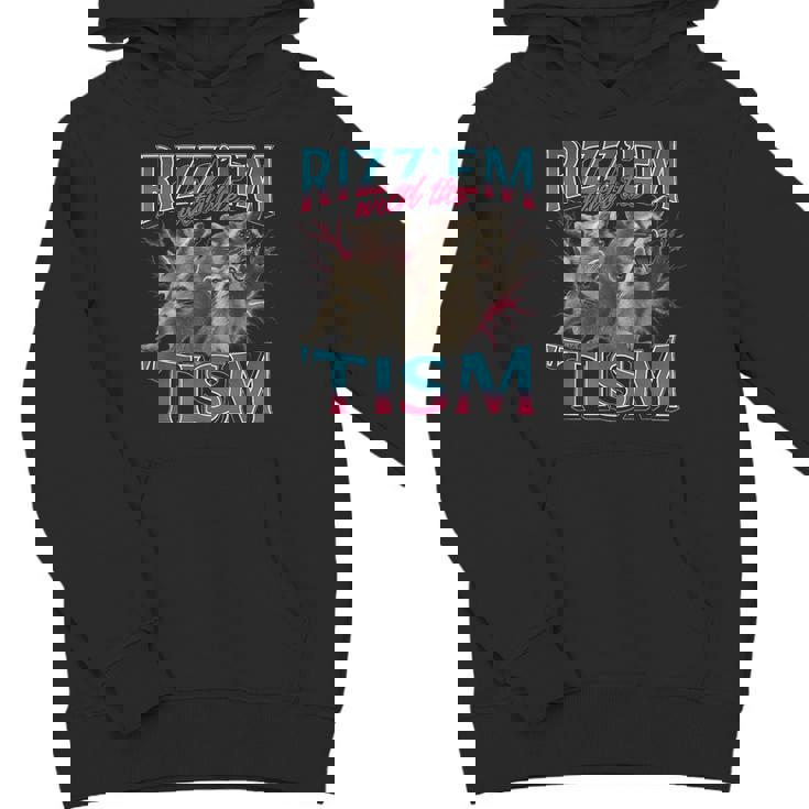 Rizz Em With The Tism Meme Autism Autistic Raccoon Unisex Youth Hoodie