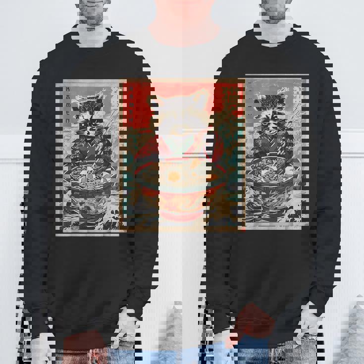 Anime Raccoon Eating Ramen Sweatshirt | Cozy Japanese-Inspired Fashion Gifts for Old Men