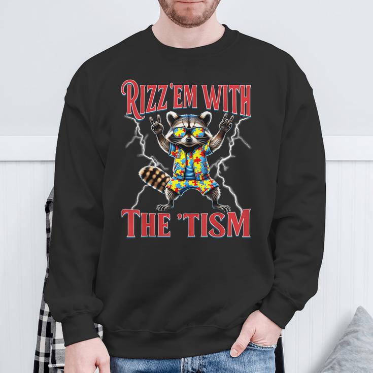 Autism Rizz Em With The Tism Meme Autistic Racoon Hand Rock Sweatshirt Gifts for Old Men