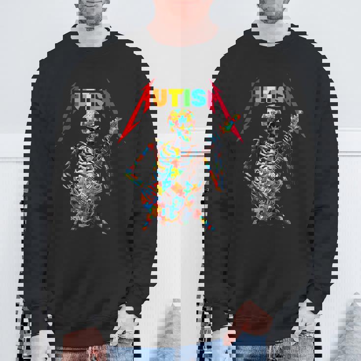 Autism Skeleton Guitar Player Rock Music Autism Awareness Sweatshirt Gifts for Old Men