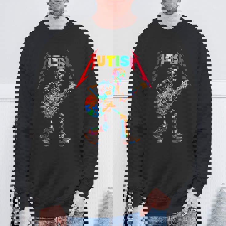Autism Skeleton Guitar Rock Puzzle Music Autism Awareness Sweatshirt Gifts for Old Men