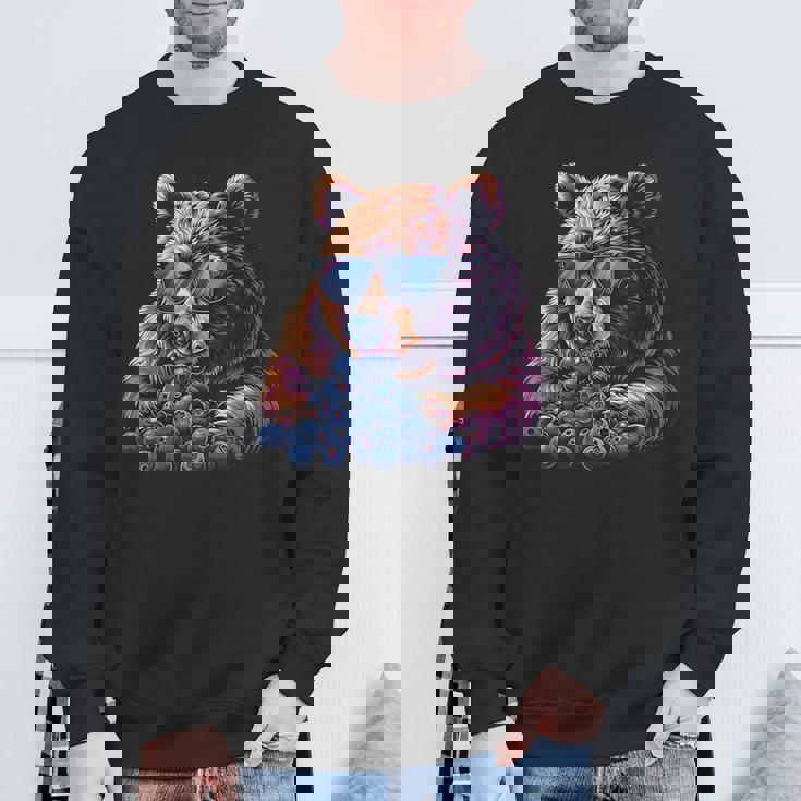 Blueberry Bear Sunglasses Blueberry Fruit Portrait Drawing Sweatshirt Gifts for Old Men