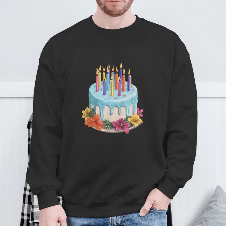 Bunter Geburtstagskuchen Mit Blumen Sweatshirt Geschenke für alte Männer