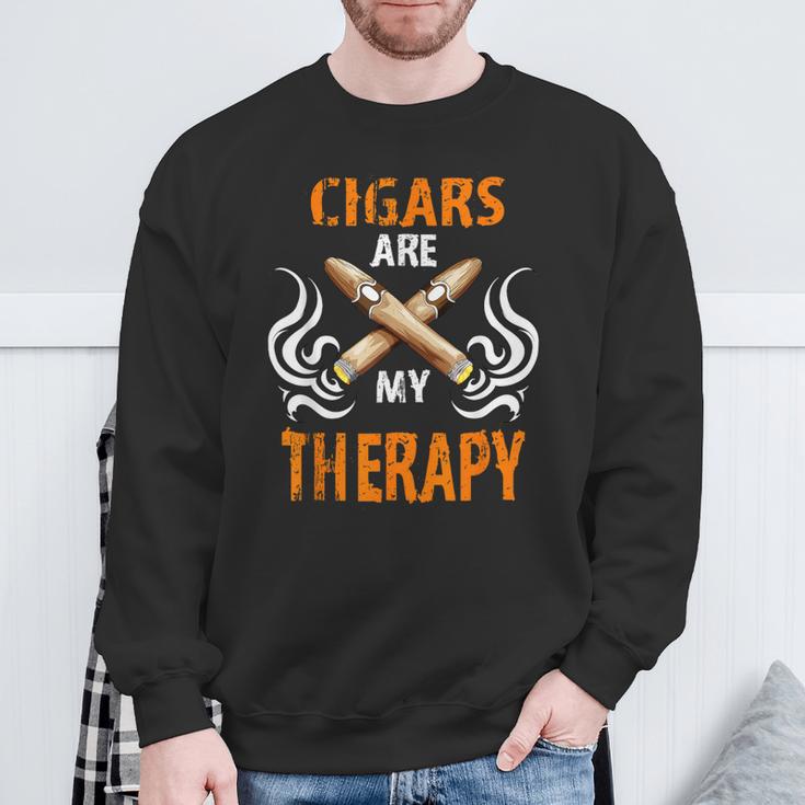 Cigars Are My Therapy Smoker Saying Cigar Smoke Tobacco Sweatshirt Geschenke für alte Männer