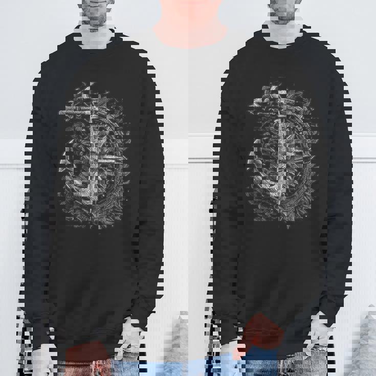 Compass And Anchor Boating Ocean Sea Retro Vintage Sailor Sweatshirt Gifts for Old Men