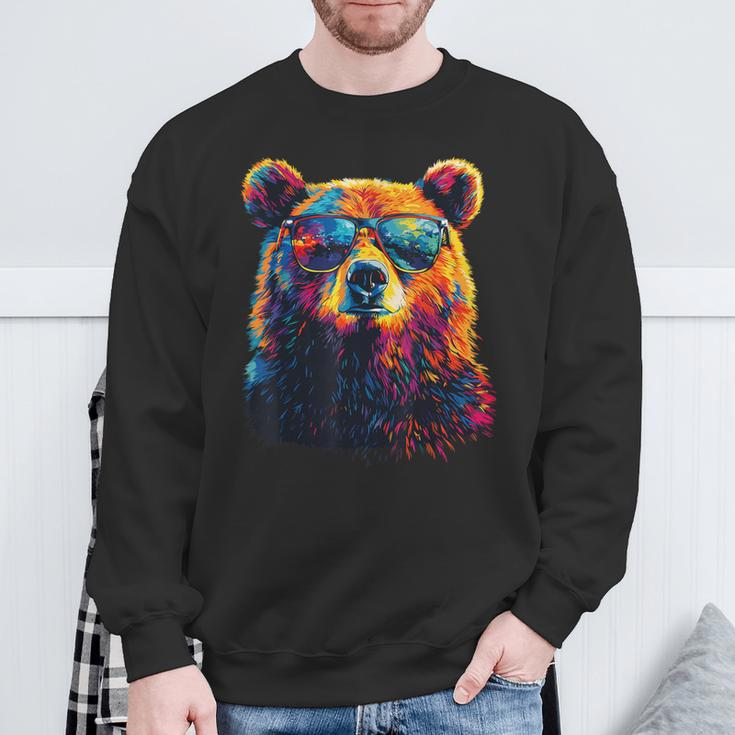 Cool Bear Portrait With Sunglasses Watercolour Bear Sweatshirt Geschenke für alte Männer