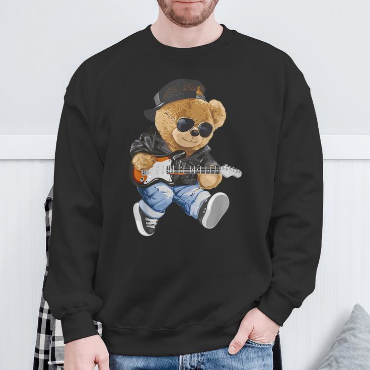 Cute Teddy Bear Playing Electric Guitar Sweatshirt Geschenke für alte Männer