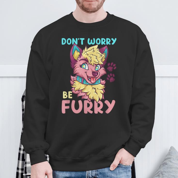 Don't Worry Be Furry I Furry Fandom Cosplay Sweatshirt Geschenke für alte Männer