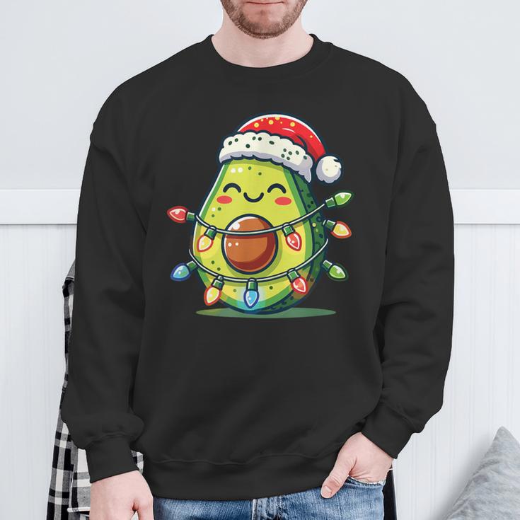 Festive Avocado Santa Christmas Lighting Sweatshirt Geschenke für alte Männer