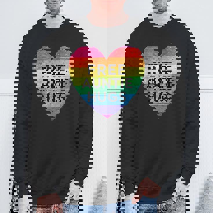 Free Auntie Hugs LGBT Gay Lesbian Pride Month Rainbow Flag Sweatshirt Gifts for Old Men