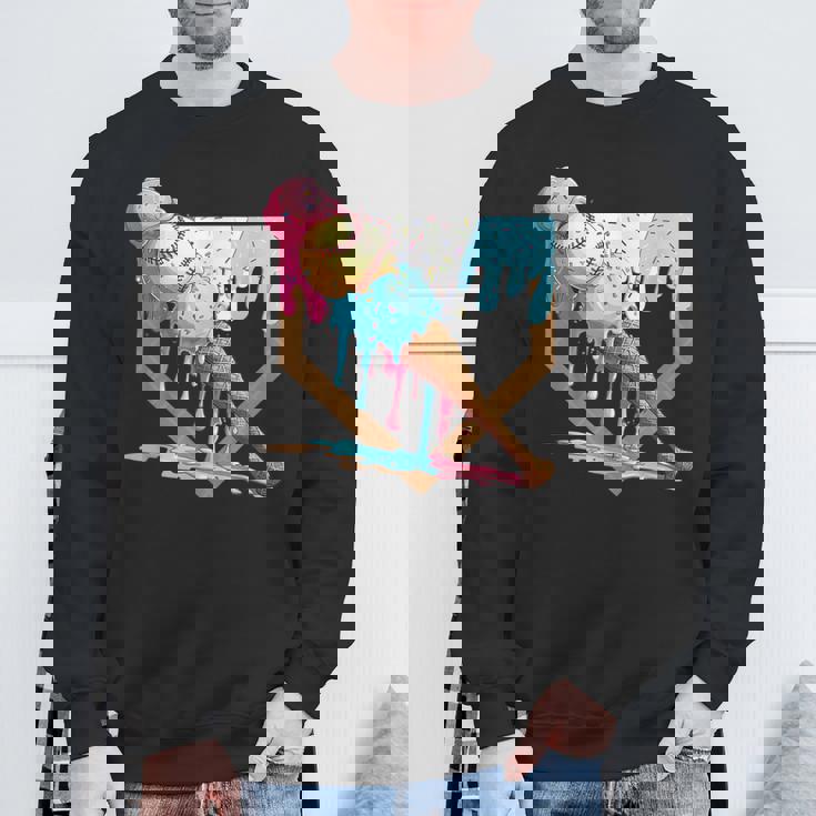 Baseball Ice Cream Dripping Baseball Home Plate Drip Sweatshirt Gifts for Old Men Baseball Ice Cream Dripping Baseball Home Plate Drip Sweatshirt Gifts for Old Men