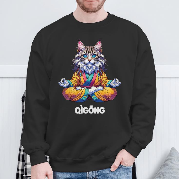 Cat Maine Coon Meditation Practice Qigong Chi Energy Sweatshirt Geschenke für alte Männer