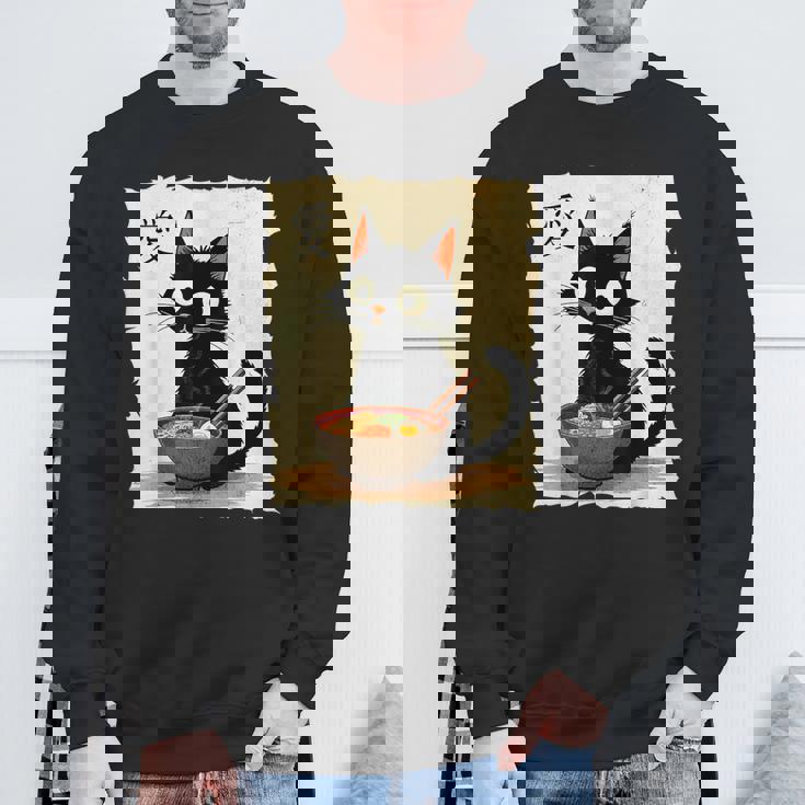 Cat Ramen Graphic Japanese Kawaii Anime Cat Sweatshirt Gifts for Old Men