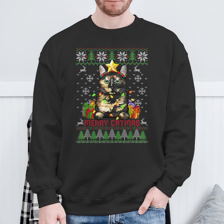 Merry Catmas Tortoiseshell Cat Ugly Christmas Jumper Sweatshirt Geschenke für alte Männer