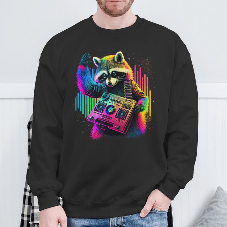 Future Raccoon Dj Retro Party Dj Badger Synthwave Sweatshirt Geschenke für alte Männer