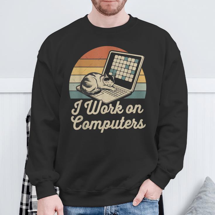 Ich Arbeite Am Computer Cat Kitty Kitten Cat Meme Sweatshirt Geschenke für alte Männer