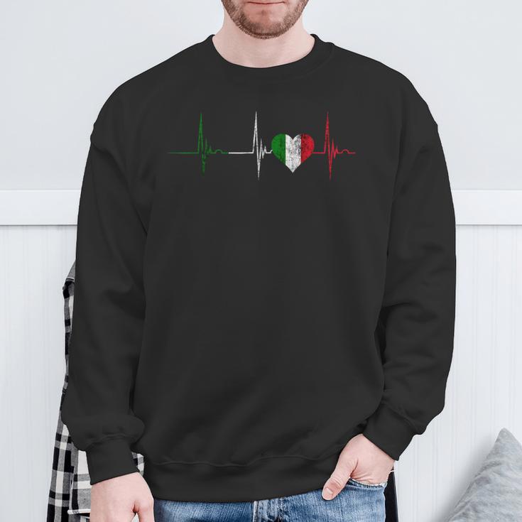 With Italian Heart Beat Ecg Pulse Italiano Italia Sweatshirt Geschenke für alte Männer