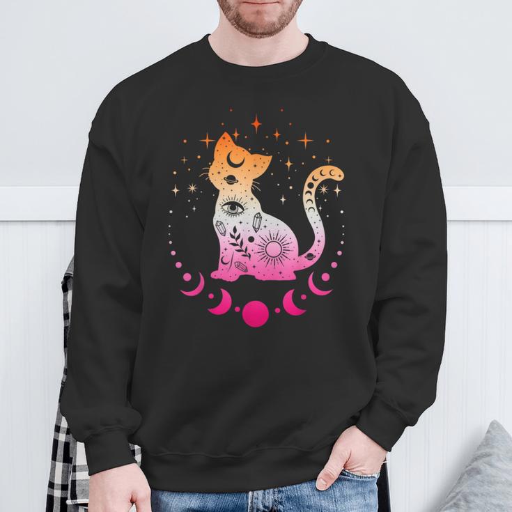 Lesbian Astrology Cat Moon Phases Lesbian Flag Sweatshirt Geschenke für alte Männer