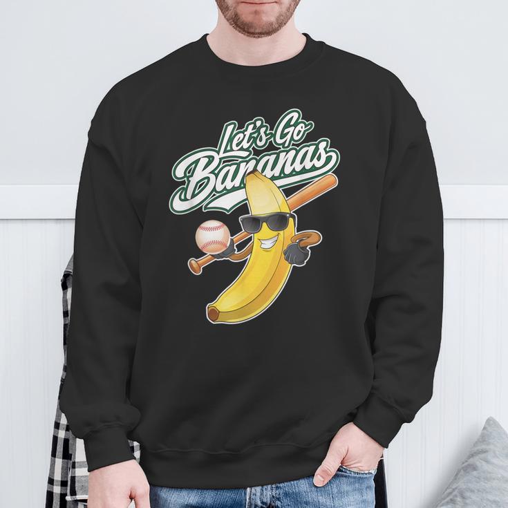 Let's Go Bananas Playing Baseball Baseball Player Sweatshirt Gifts for Old Men