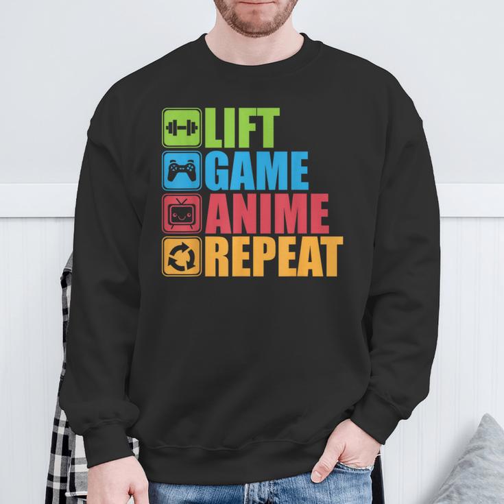 Lift Anime Game Repeat Gym For Geeks And Nerds Sweatshirt Geschenke für alte Männer