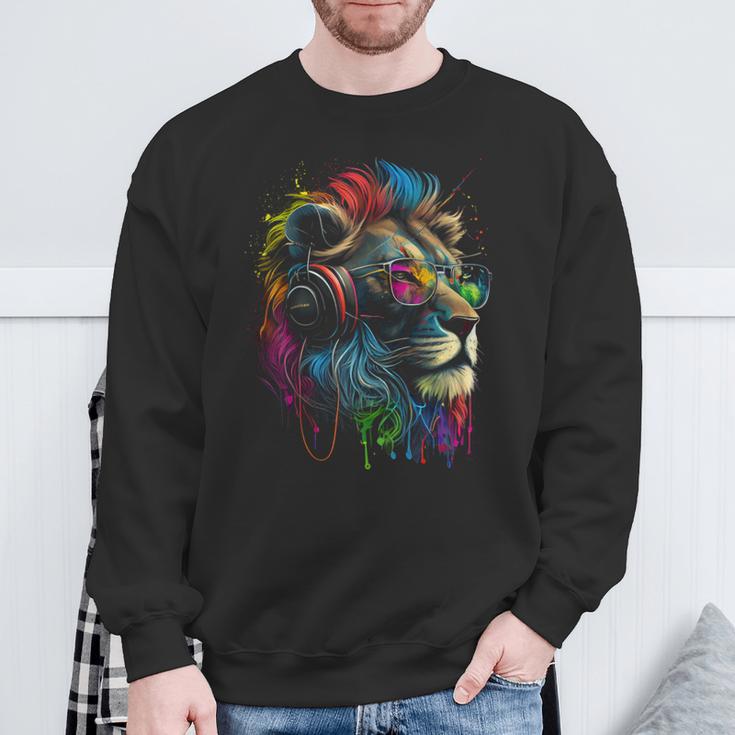 Lion Sunglasses Headphones Party Lion Lovers Lion Sweatshirt Geschenke für alte Männer