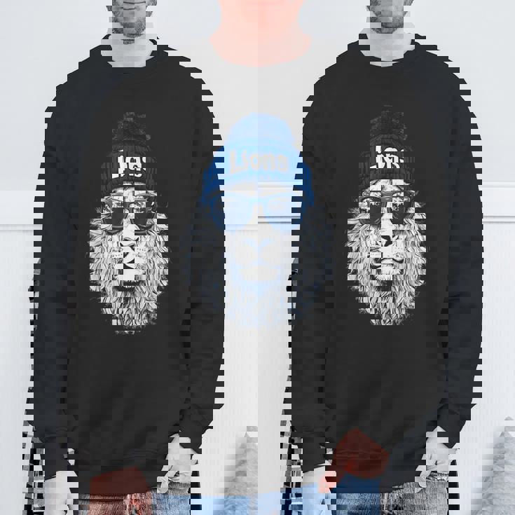 Lions Lover Apparel Lion Face With Sunglasses Winter Sweatshirt Gifts for Old Men