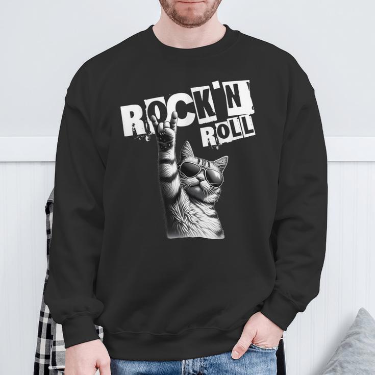 Lustiges Musik Festival Rock Katze Rock N Roll Sweatshirt Geschenke für alte Männer