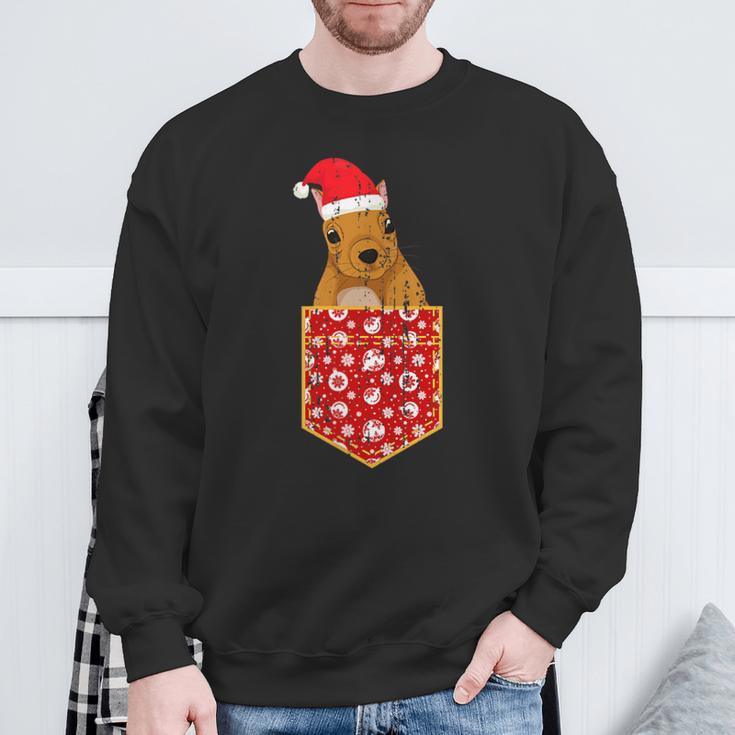 Merry Christmas Forest Animal Chest Pocket Squirrel Sweatshirt Geschenke für alte Männer