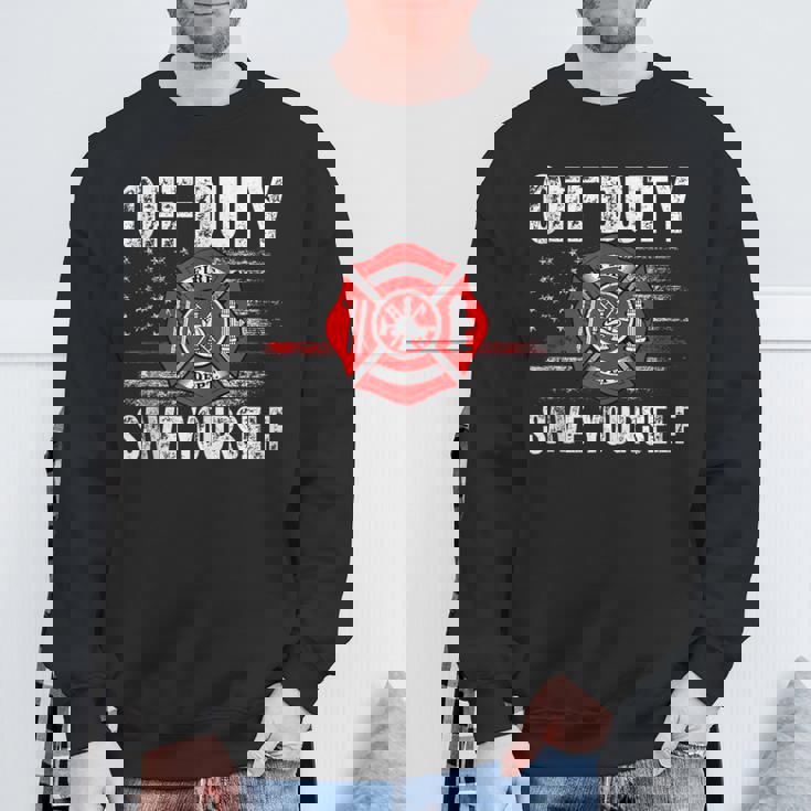 Off-Duty Save Yourself Firefighter Retro American Flag Sweatshirt Gifts for Old Men