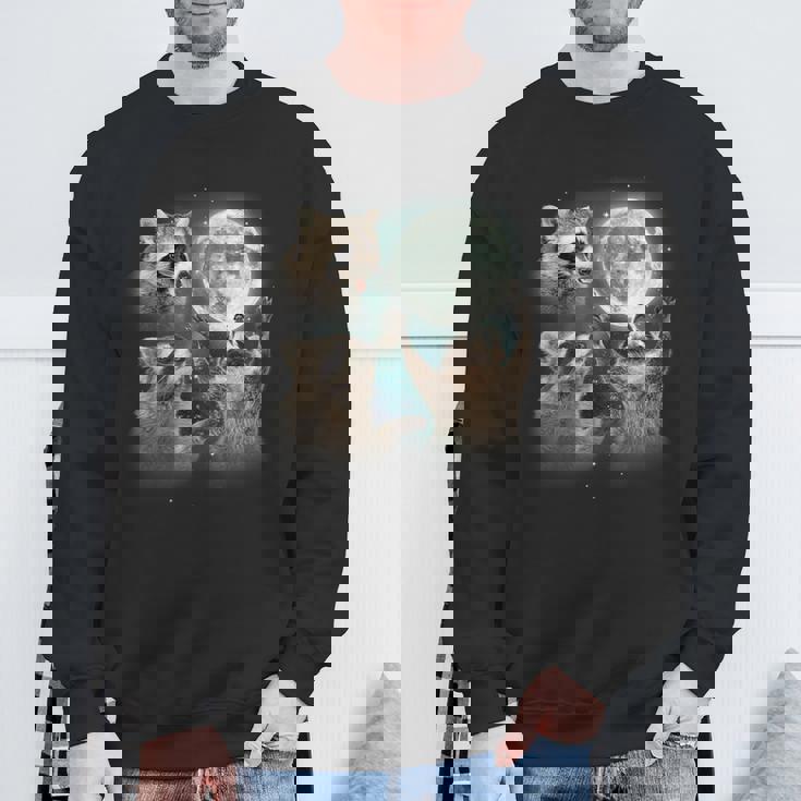 Raccoon 3 Racoons Howling At Moon Weird Cursed Sweatshirt Gifts for Old Men